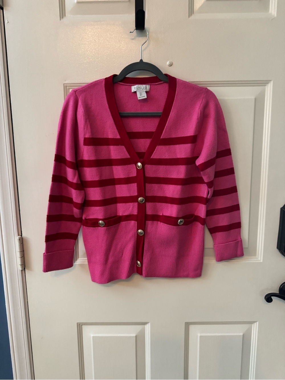 Rachel Zoe Hot Pink and Deep Pink Striped V-Neck Cardigan